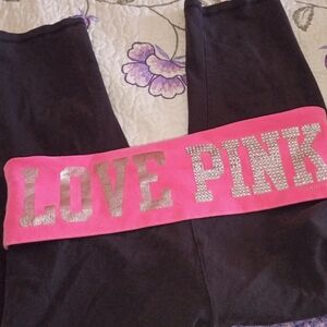 Vintage Y2K Victoria Secret Pink Cropped Pants Stretch Fold Over Bling VS